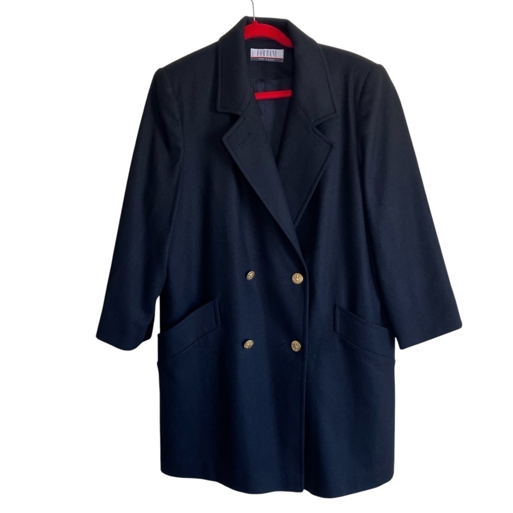 Forrani Vintage 80s Double Breasted Wool Coat Gold Nautical Buttons Boxy Sz 10P